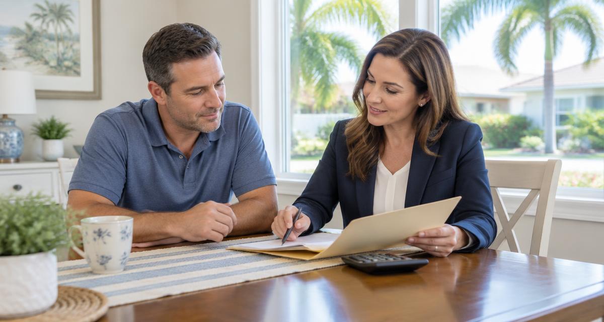 Homeowner reviewing mortgage documents with a professional in a Florida home